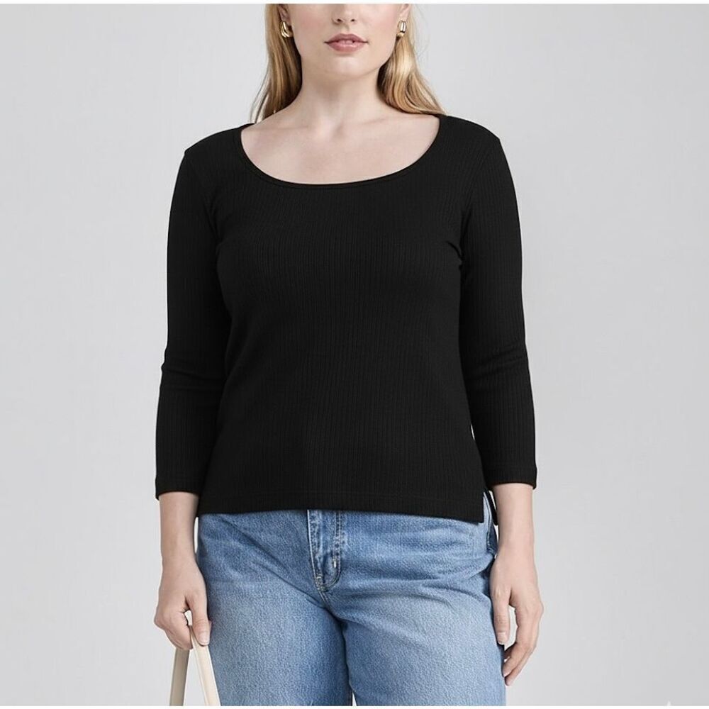 SPANX Rib Long Sleeve Tee Top size 1X Black
